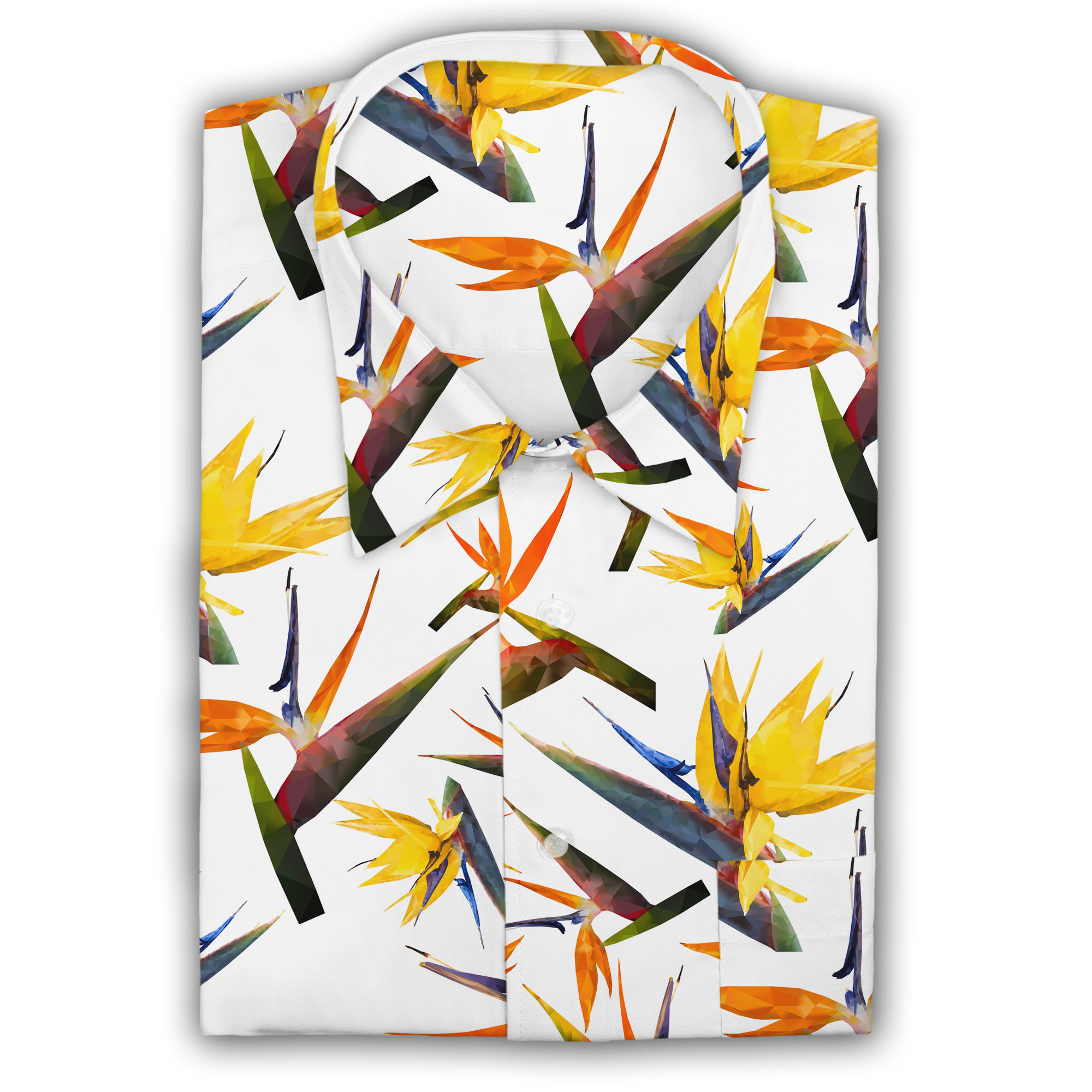 Mens Button Shirt -Prism Strelitzia WHITE -DBI2005