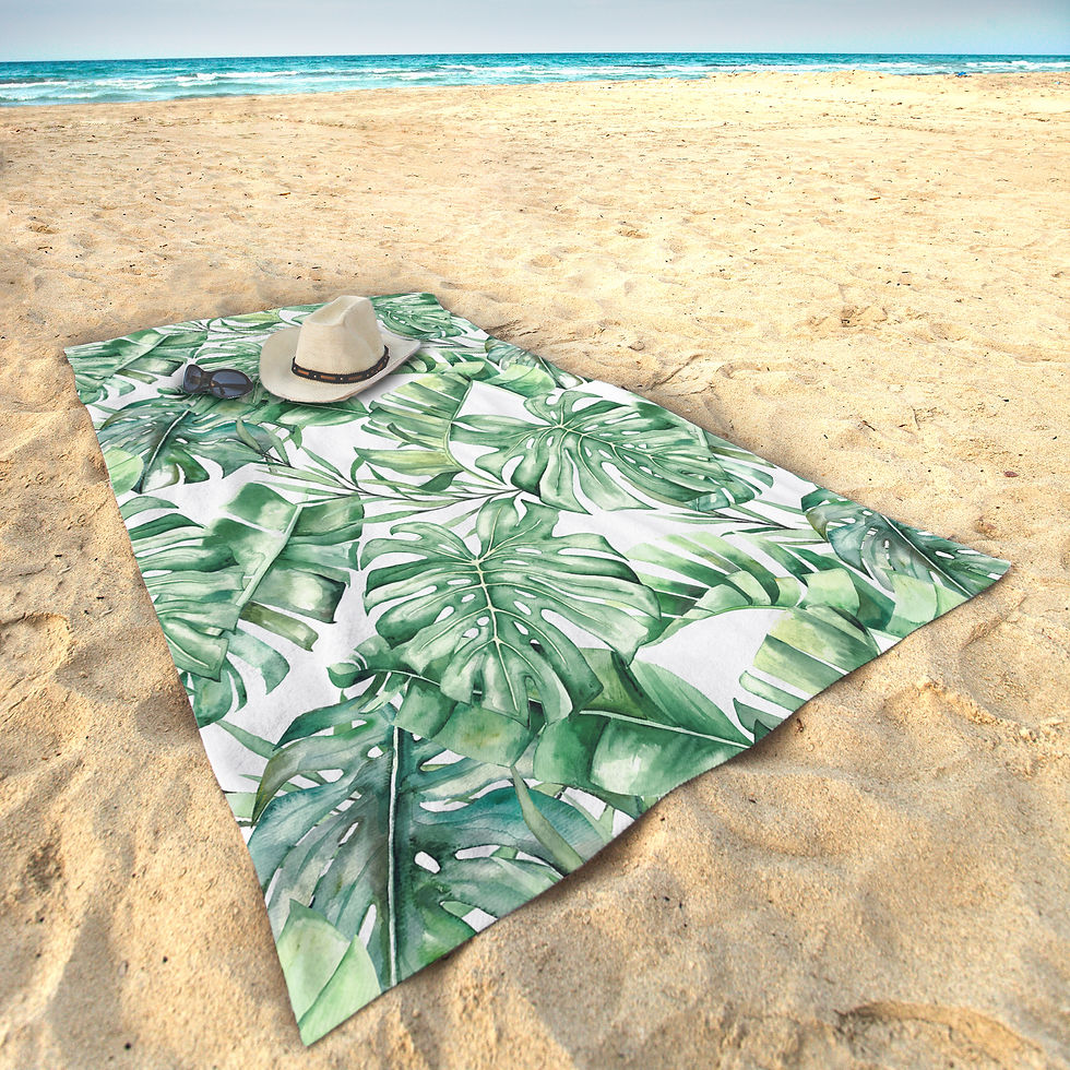Thumbnail: Bamboo Towel -Tropical Green on white -DB107-1