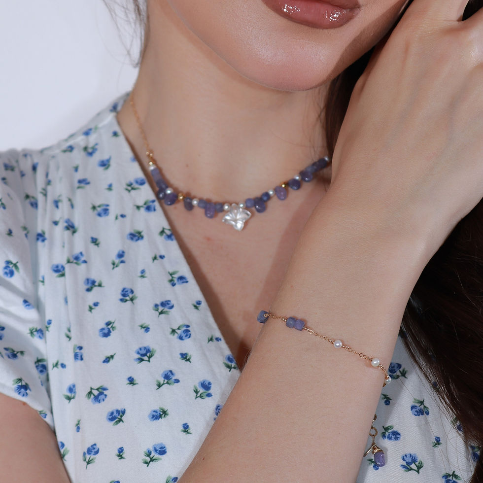 الصورة المصغرة: Lavandea Bracelet اسوارة بنفسجية من التنزانيت الطبيعي واللؤلؤ