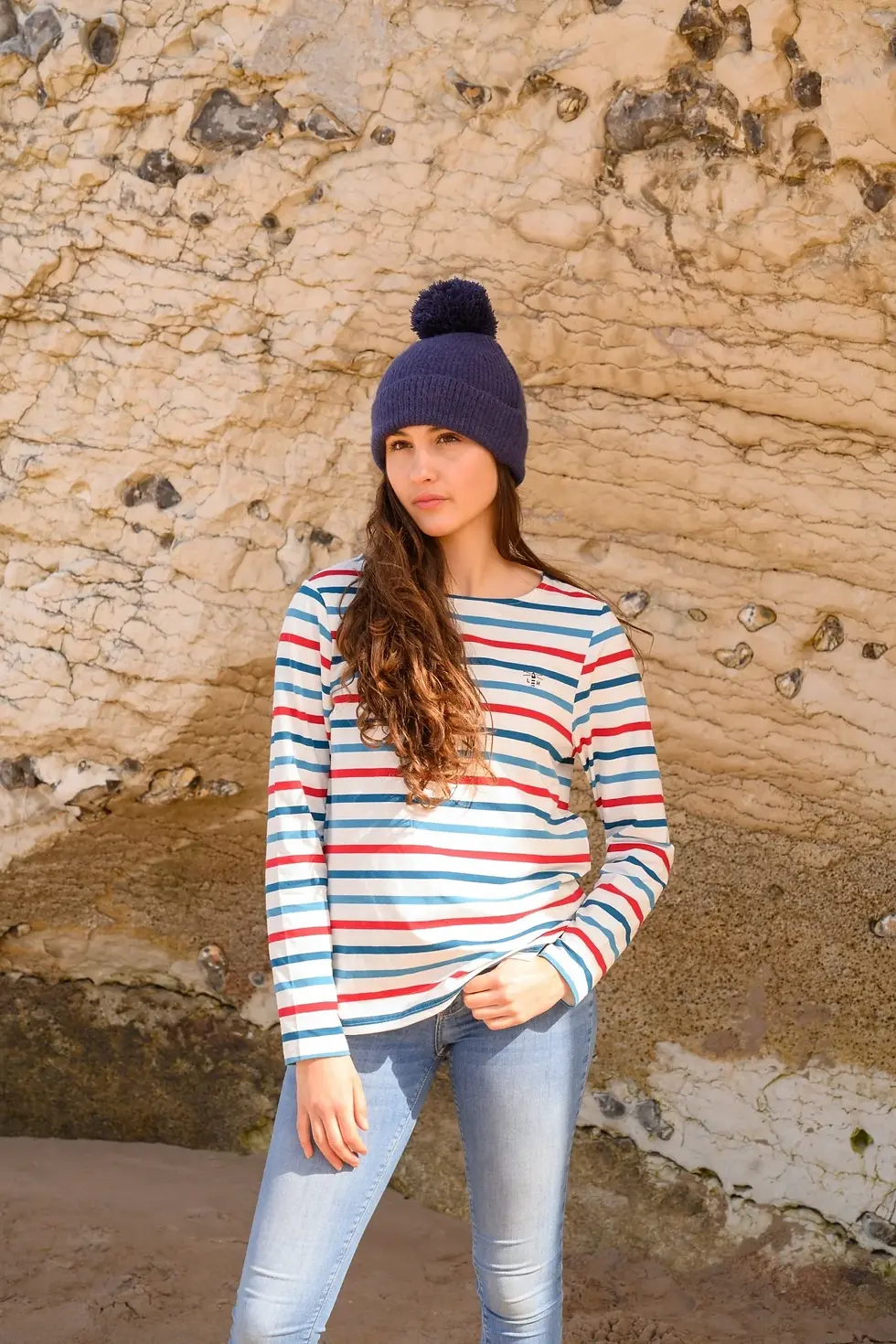 Lighthouse Causeway Breton Top - Red Teal Stripe