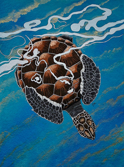 My friend Lisa went to a turtle rescue centre, in Thailand, and sent me this image of this turtle.  Well, I was smitten, there is something about these wonderful, almost prehistoric, animals that tugs at the heart strings.  Painted in gouache, pen and ink, on Two Rivers hand made paper.