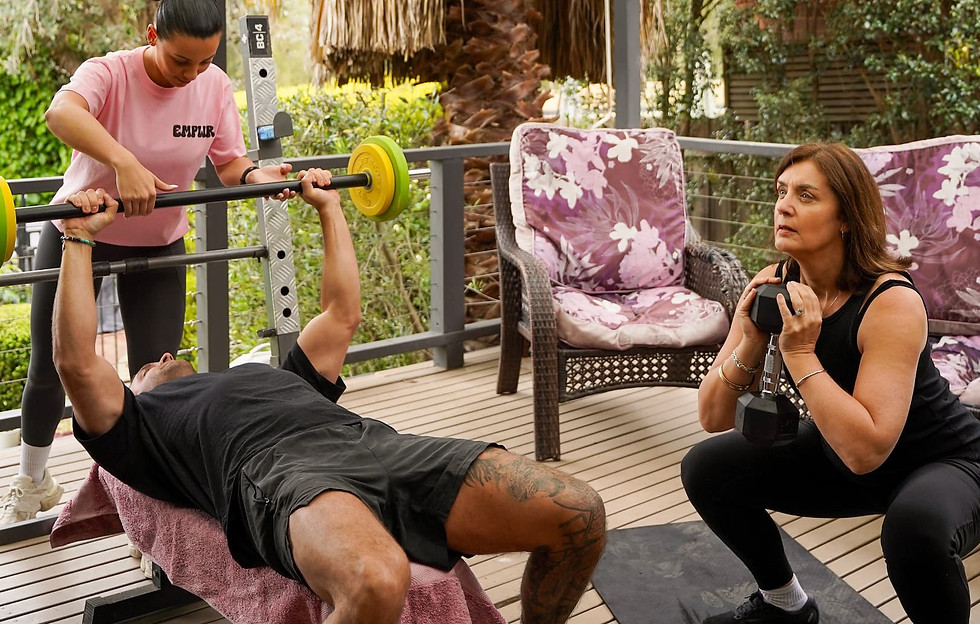 A 2:1 group home personal training session with Empwr Training mobile personal trainer.