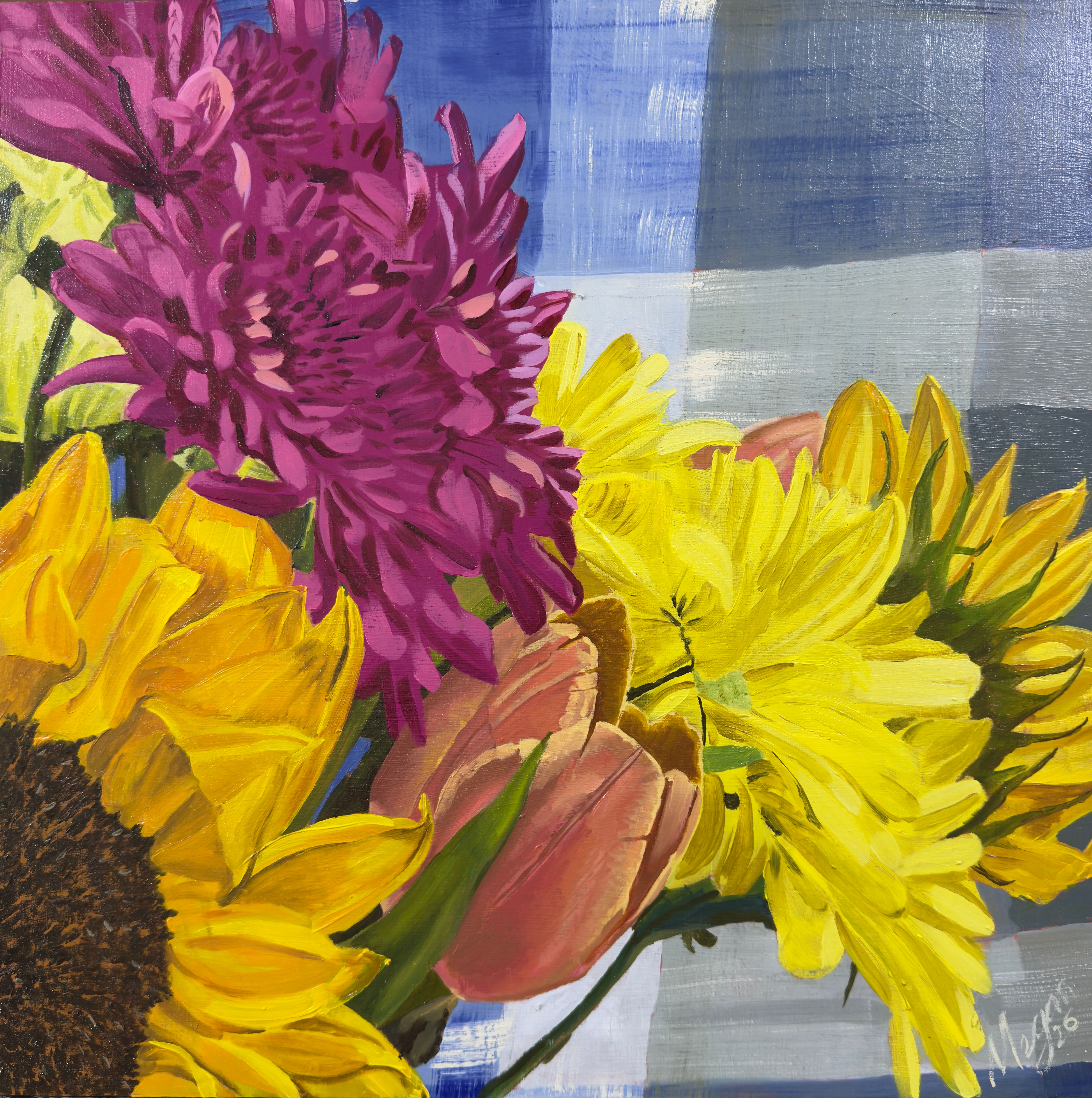 Flowers On a Checked Picnic Cloth No.3 original painting