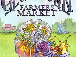 Artistic poster with snail and flowers promotes farmers market