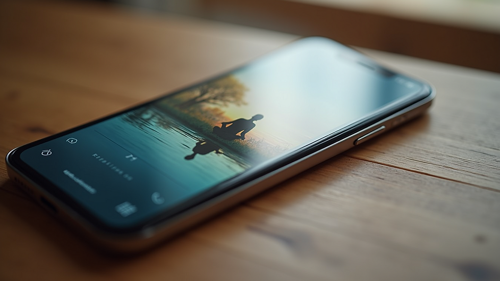 Close-up view of a meditation app open on a smartphone with calming visuals