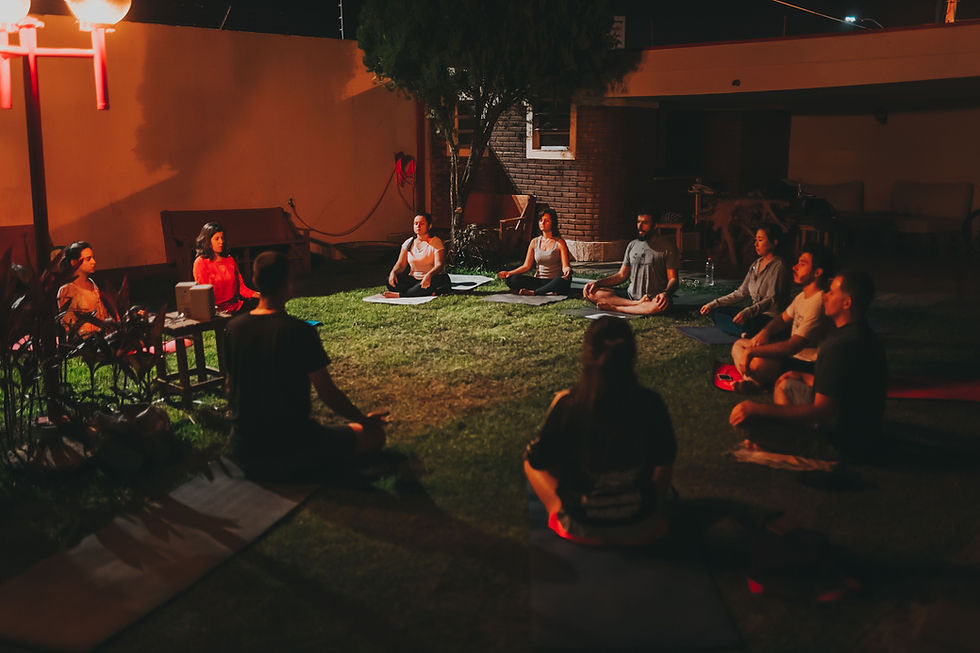 A group meditation at a Wellness Retreat