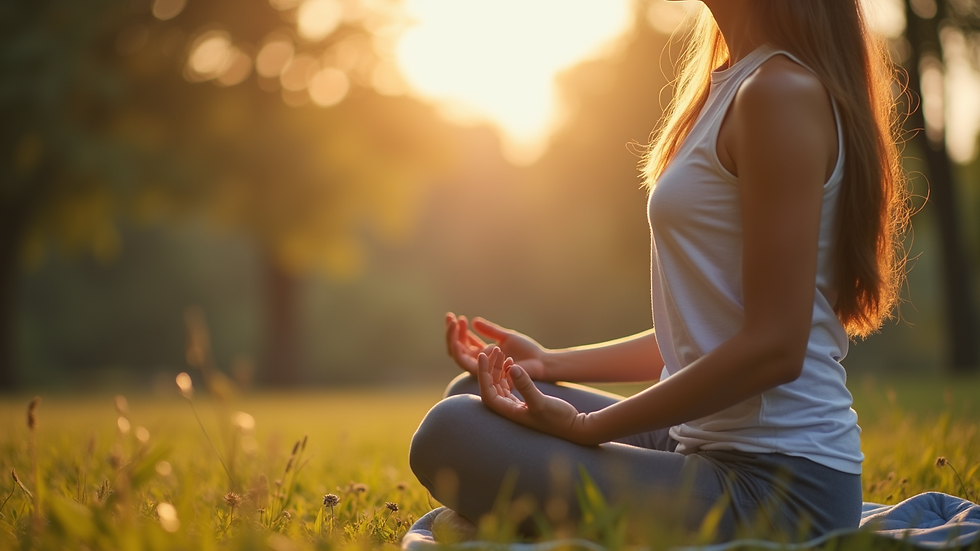 Close-up view of a person practicing mindfulness meditation outdoors
