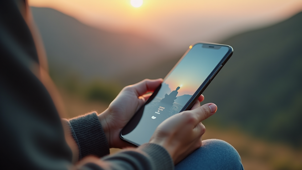 Eye-level view of a serene meditation app open on a smartphone