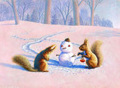 エゾリスと雪だるま　北海道　イラスト　冬