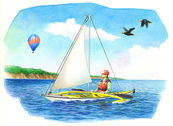 カヤック　北海道　イラスト　手描き