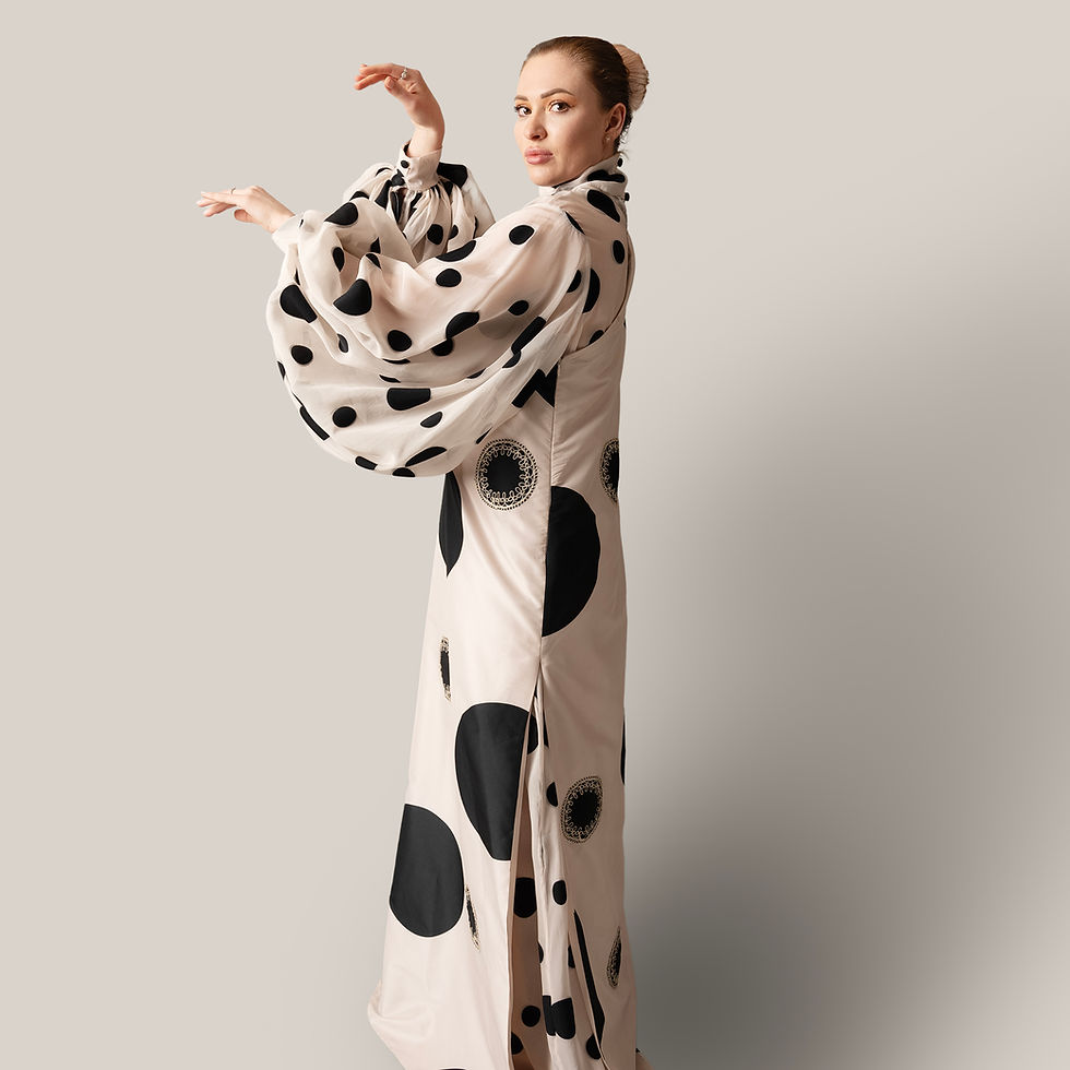 Thumbnail: TWO-PIECE KAFTAN  OF CHIFFON & DOTTED CREPE