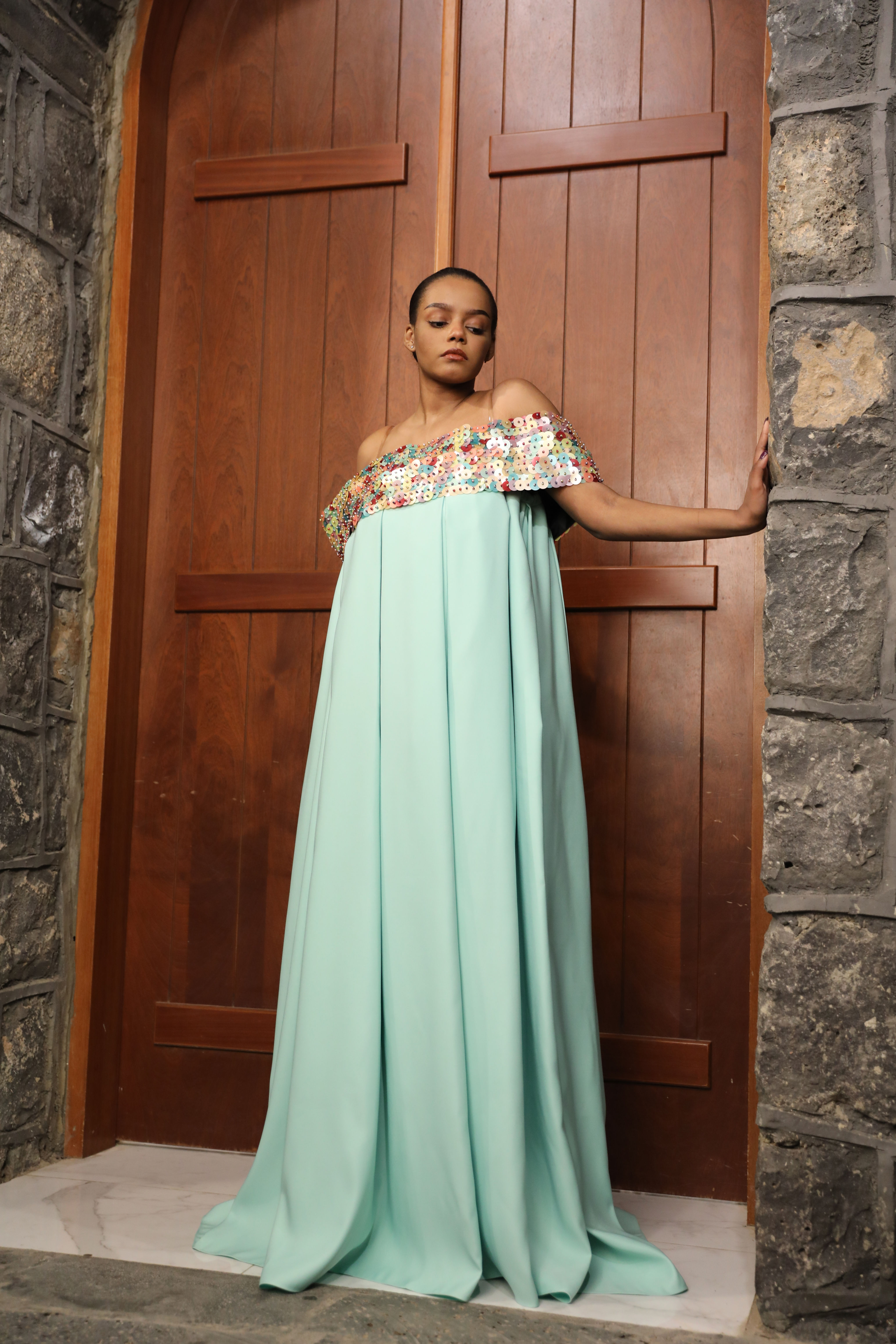 Light Green Sequins Kaftan