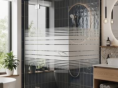 Motif de sablage en forme de bande sur une paroie de douche