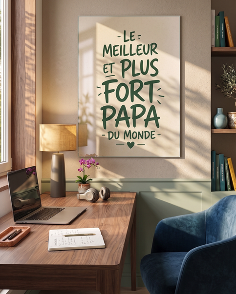 Verre imprimé avec message typographique décoratif sur un bureau.