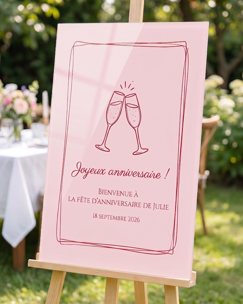 Verre imprimé avec affiche rose personnalisée et illustration fine.