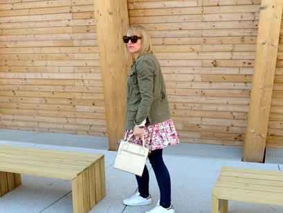Floral dress + utility jacket