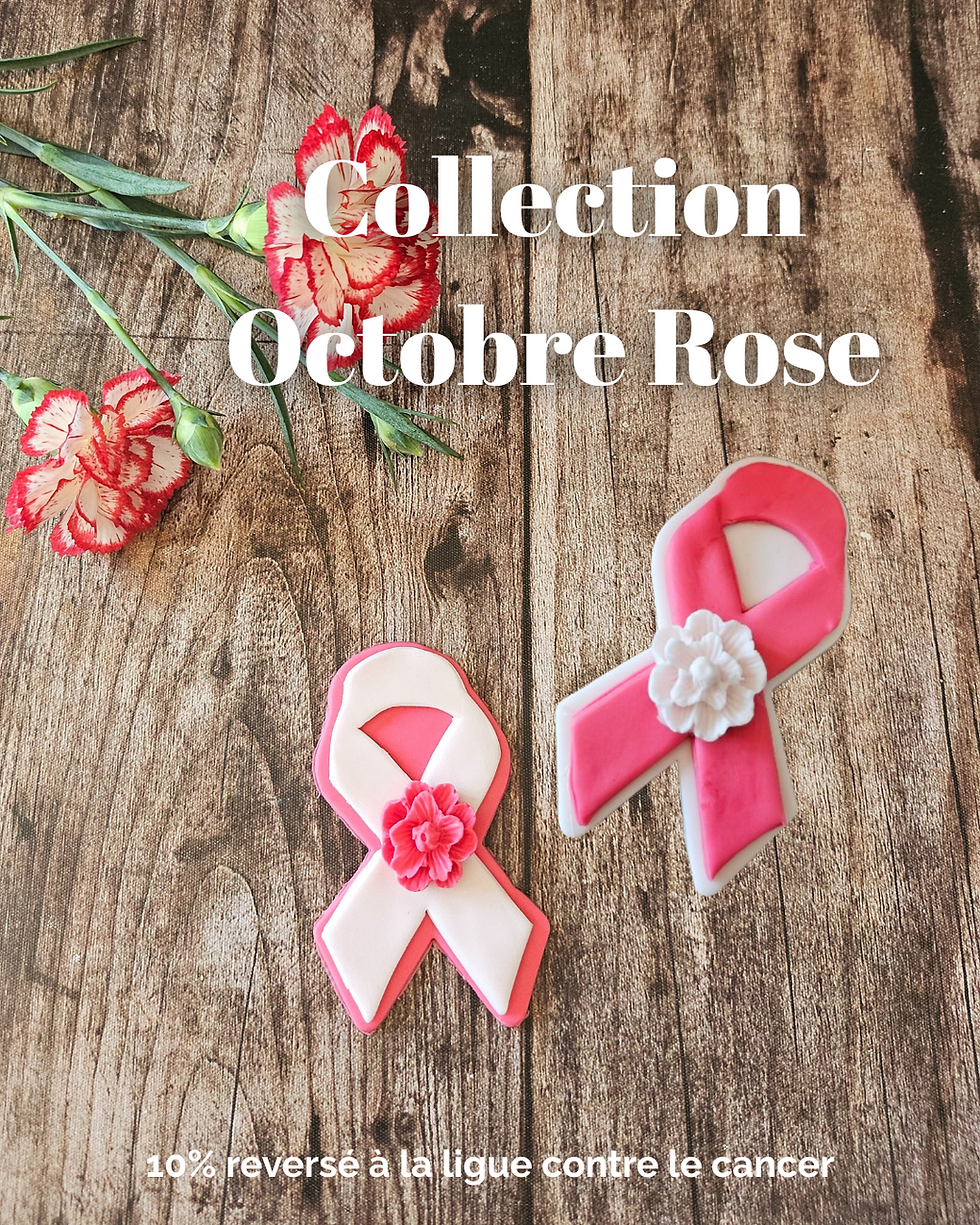deux biscuits ruban rose fuschia et blanc pour Octobre Rose soutien contre le cancer du sein