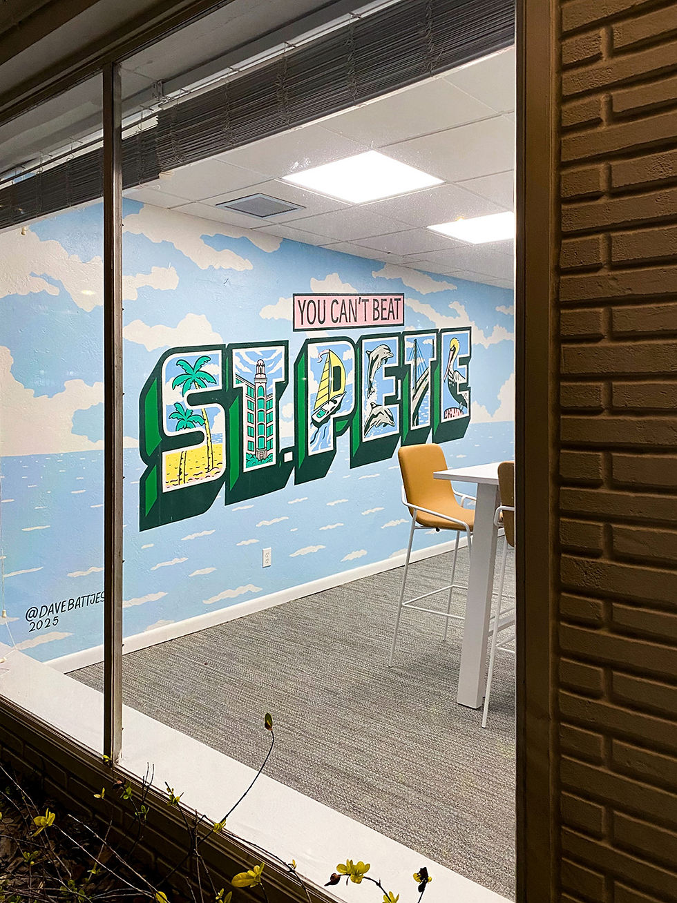 postcard mural in office building