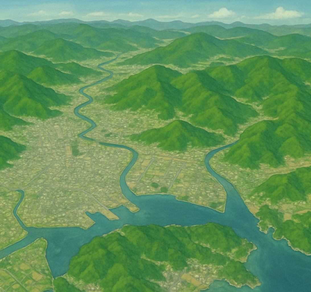 岡山市の鳥瞰イラスト