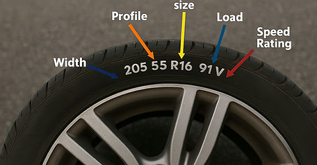 visual example of tyre size on tyre side wall