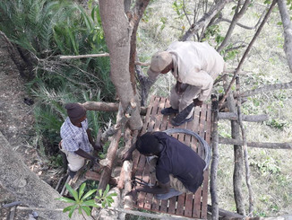 Workers building a deck
