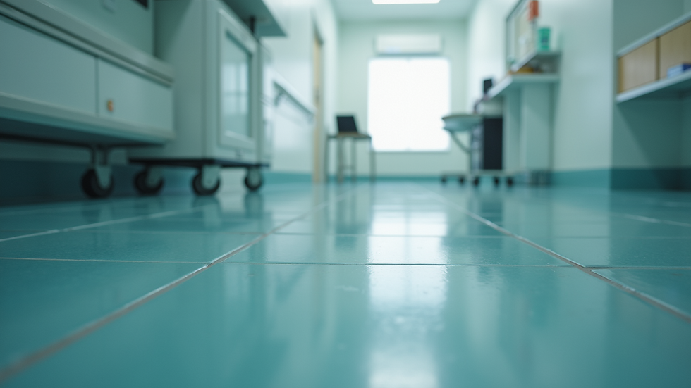 Plano detalle de piso vinílico en hospital