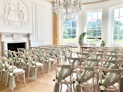 Chiffon chair drape hire for weddings in Devon and Torbay. Pictured at Rockbeare Manor.