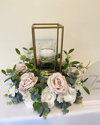 Silk flower centrepieces available for hire for weddings in Devon and Torbay.