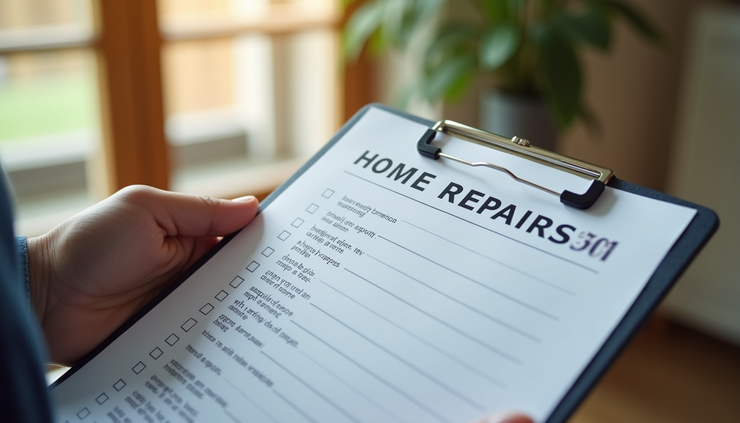 Close-up view of a homeowner reviewing home repair checklist