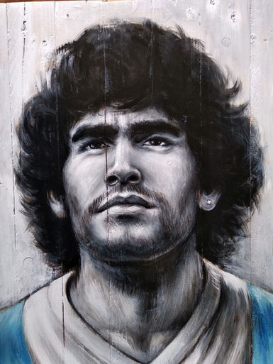 Quadro Diego Armando Maradona Acrilico su legno di riciclio