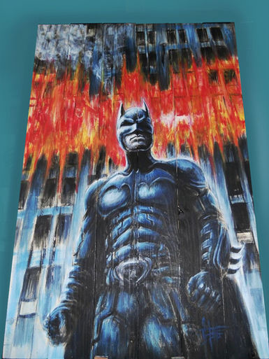 Quadro Batman, Acrilico su legno di riciclio