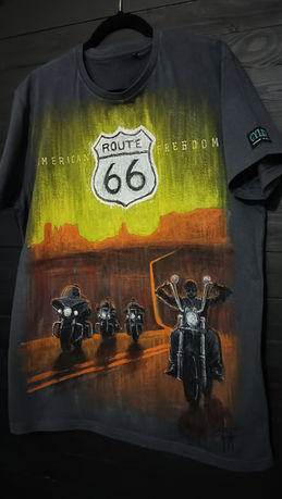Route 66 T Shirt personalizzata disegnata edipinta a mano