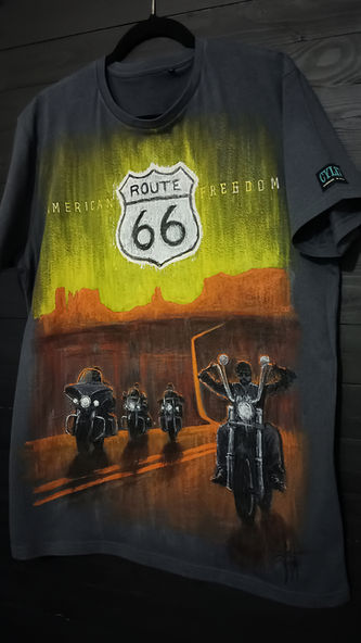 Route 66 T Shirt personalizzata disegnata edipinta a mano