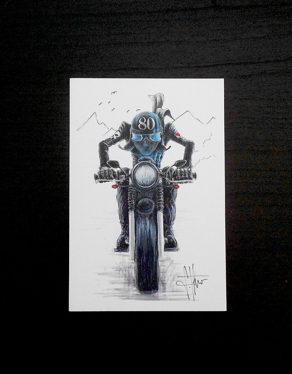 Vintage biker disegno stampato su cartoncino vista frontale senza cornice