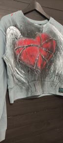 Thumbnail: Felpa crop donna dipinta a mano Cuore alato avio vista frontale disegno