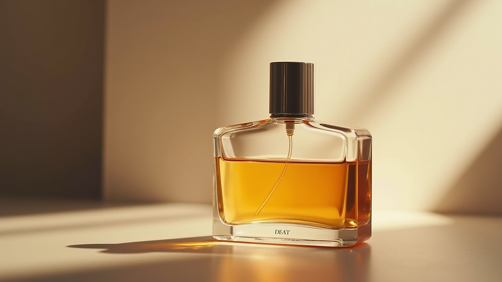 Vue rapprochée d’un flacon de parfum émirati en verre taillé