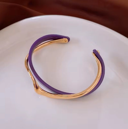 Thumbnail: Elegant Acrylic & Metal Cuff Bracelet for Women – Modern C-Shaped Design