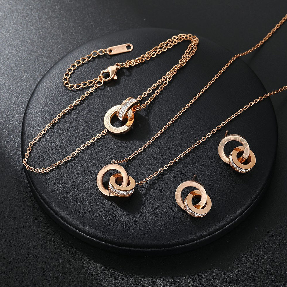 Thumbnail: Women’s Necklace, Bracelet & Earrings Set – Stainless Steel Roman Numeral Design