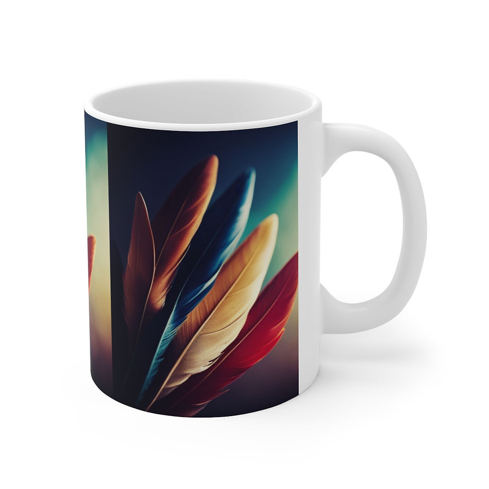 Thumbnail: Ceramic "Native Feathers" Coffee Mug Mug 11oz