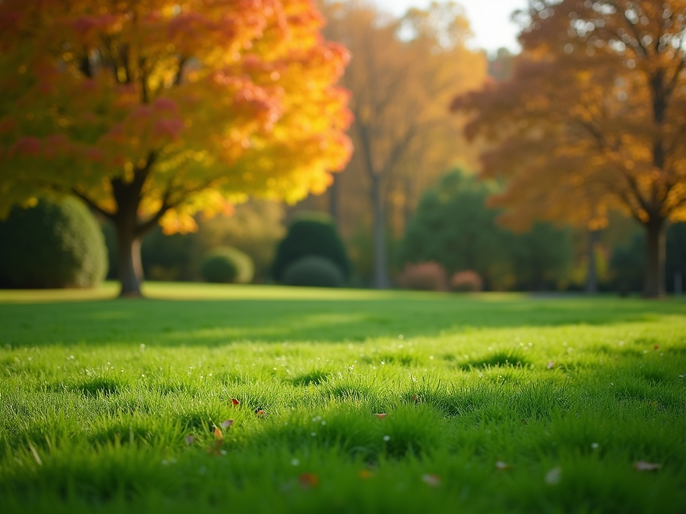 A perfectly manicured lawn with vibrant green grass with trees in the background showcasin