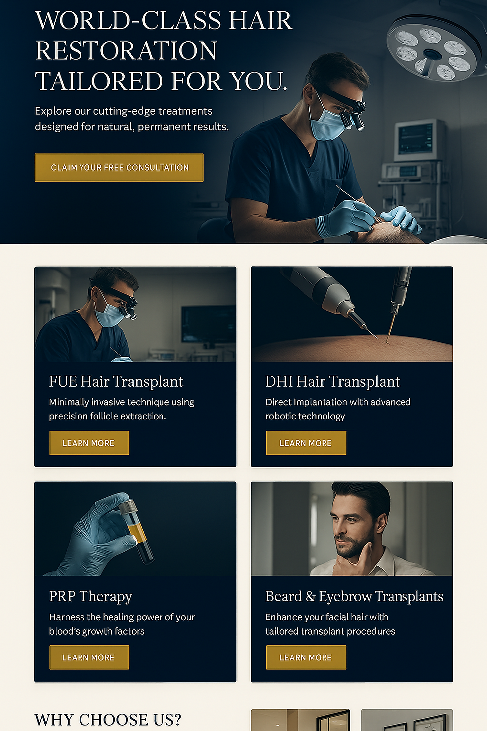 Advanced treatment section featuring tailored restoration options and provider profiles