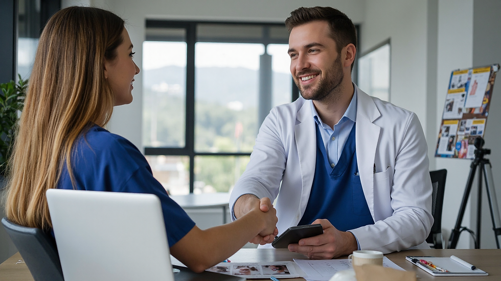 Website design consultant advising a hair transplant clinic team on laser-focused web strategies