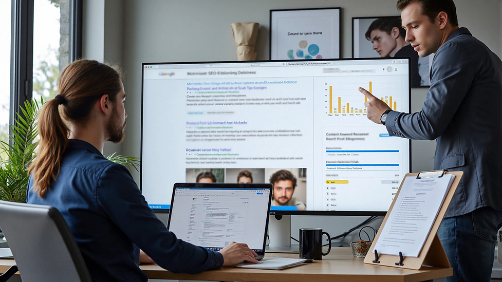 SEO specialists optimizing search engine rankings for hair restoration clinic website