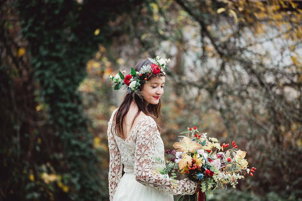Couronne florale + bouquet de fleurs
