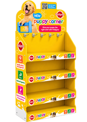 Pedigree Puppy Corner display with shelves and hooks