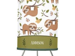 Review Cute Sloths Sleeping on Tree Branches Kid Pattern Tripod Lamp