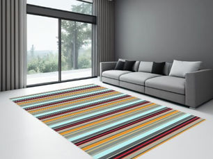 Top 5! Red Yellow Blue Gray Multicolored Striped Pattern Rug