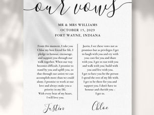 Best Deals! His And Hers Wedding Vows Black And White Script Canvas Print