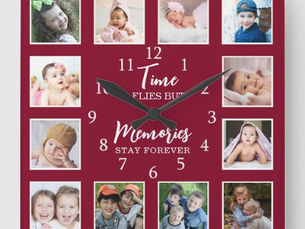 Hot Review! 12 Photo Collage Time Flies Memories Stay Burgundy Square Wall Clock