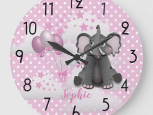 Review Cute Elephant Balloons Baby Girl Pink Nursery Large Clock
